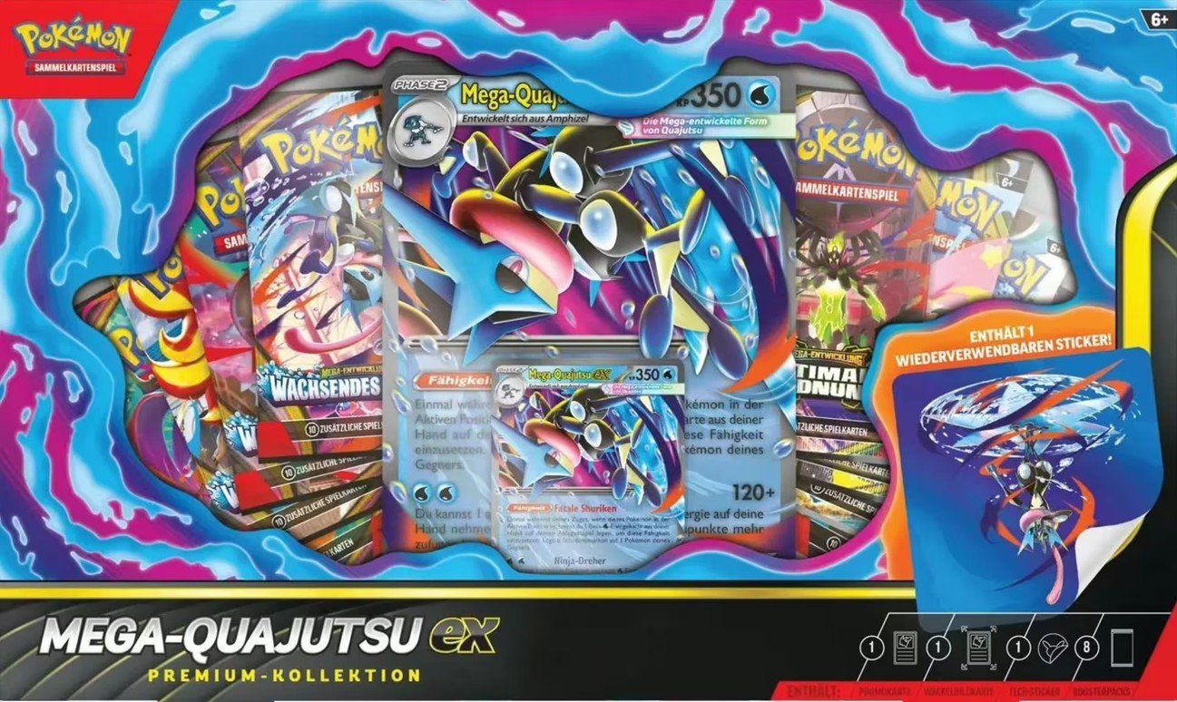 Pokémon Carte collezionabili: Mega Quajutsu ex Premium Kollektion - DE - SEALED DEUTSCH – Nuovo e nell'imballaggio originale da Altstätten SG venduto da GGsGameshop