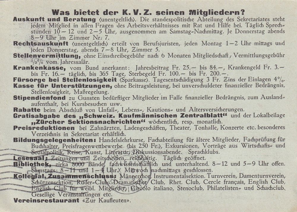 PK vom Kaufmännischen Verein Zürich mit Tell 20Rp Nr 154 (Gebraucht
