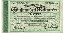 Wilhelmshafen 500 Mrd.Mark 25.10.1923 SS++-VZ