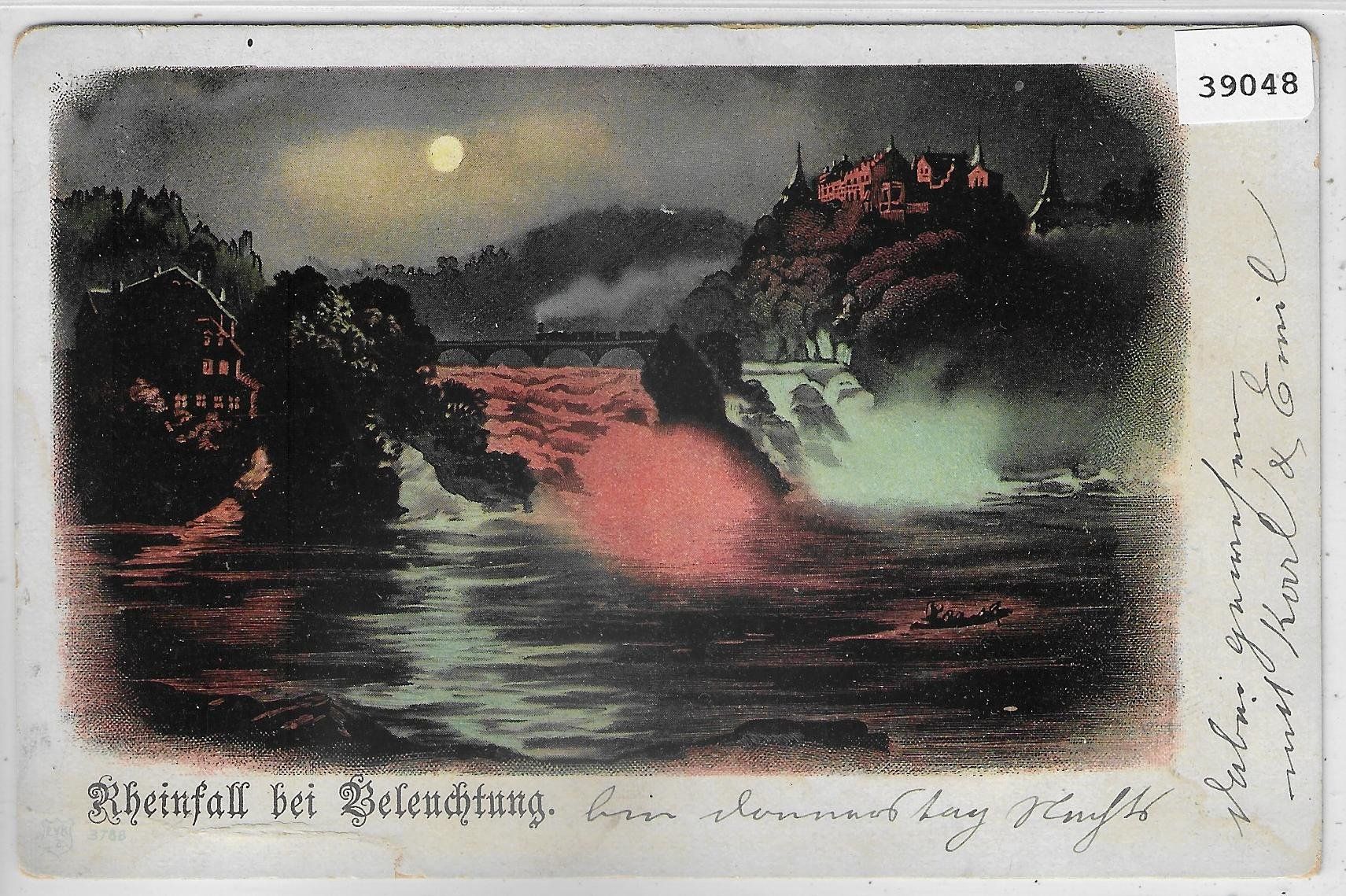 Cartoline postali: Rheinfall bei Beleuchtung - Mondschein – Usato da Ettingen venduto da Kartenplanet