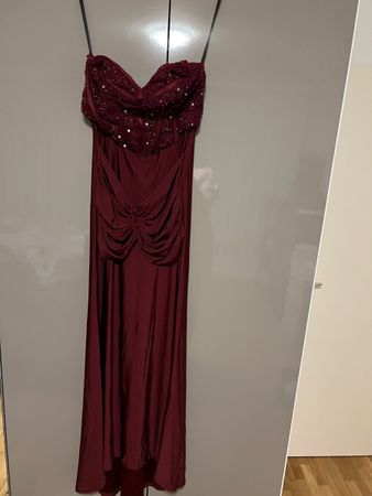 Abendkleid Bordeaux trägerlos mit Pailletten lang NEU