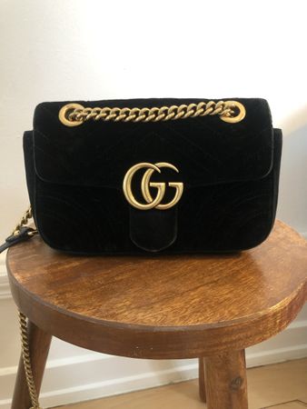Gucci Marmont Matelassé Velvet Shoulder Bag Black Gold Used