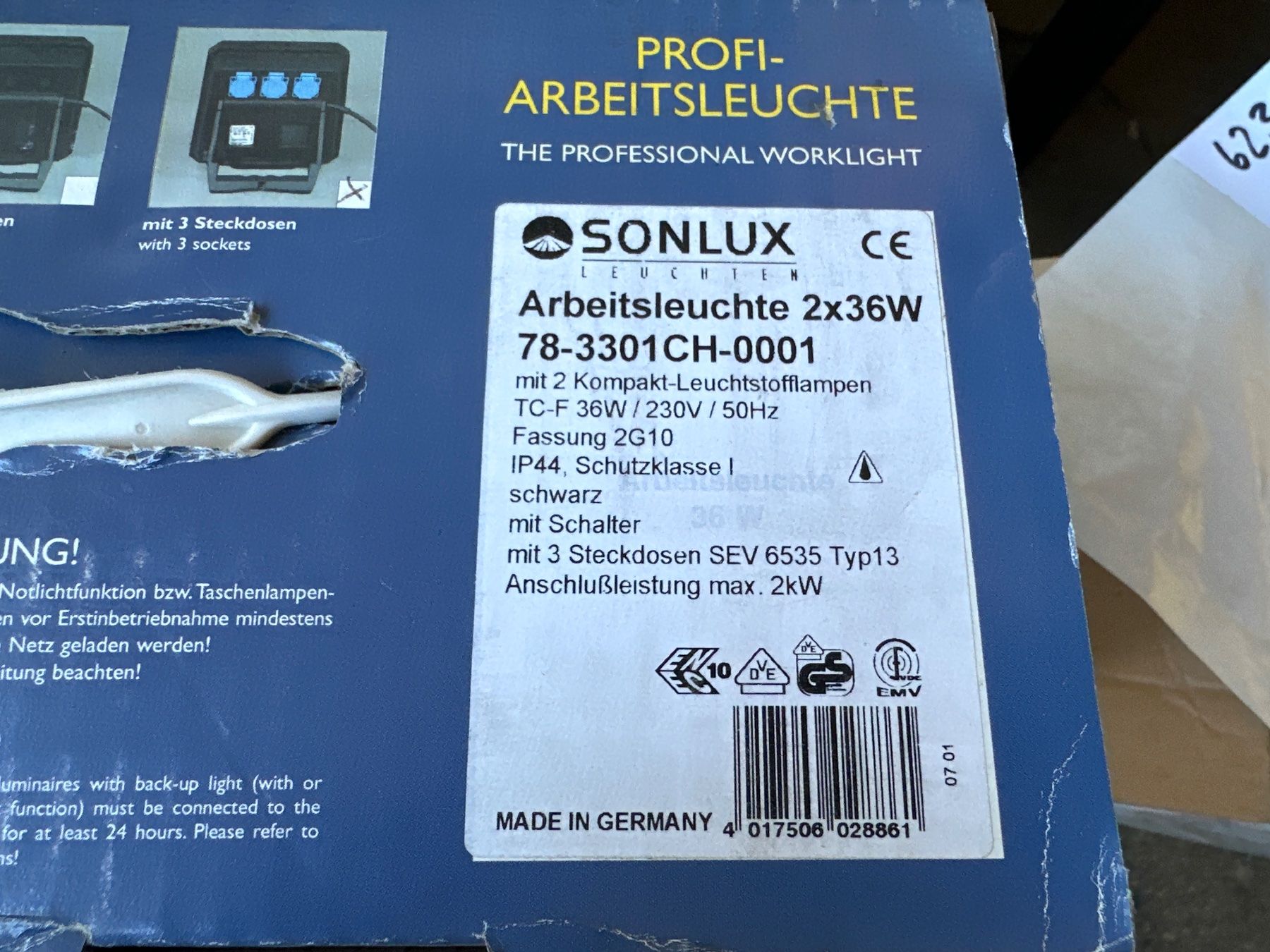 Lampade: Arbeits-Handleuchte Sonlux Profi Gladiator, 2×36W, 3 Steck – Nuovo (secondo la descrizione) da Necker venduto da liq24 3