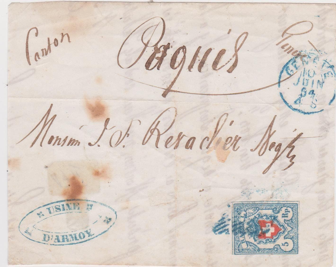 Tous les timbres: Timbre Rayon I  sur bout d'enveloppe – D'occasion à Pailly par jme99