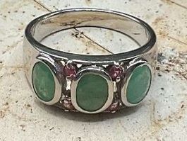 Silberring mit Smaragden und Saphiren, Gr. 56