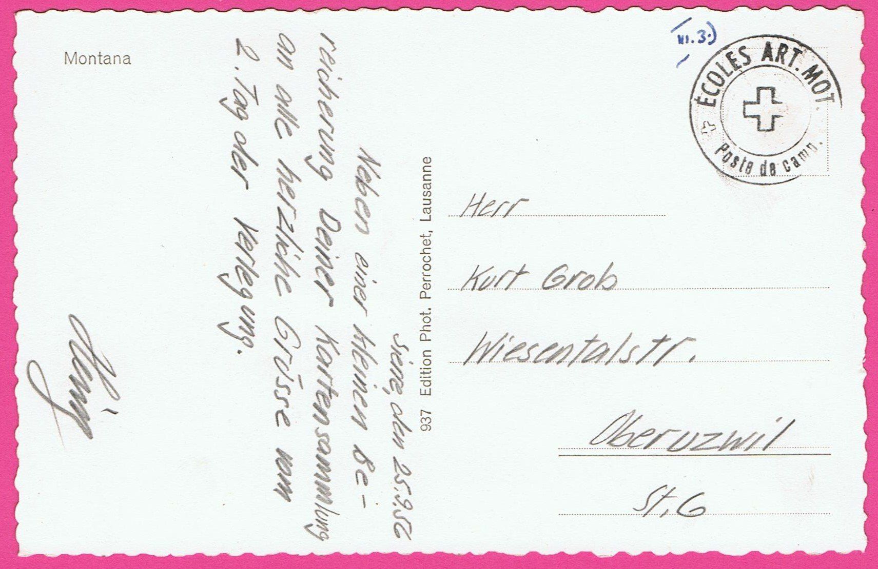 Ansichtskarten: Montana gel 1956 mit Feldpost – Gebraucht aus Einsiedeln von dillie 1
