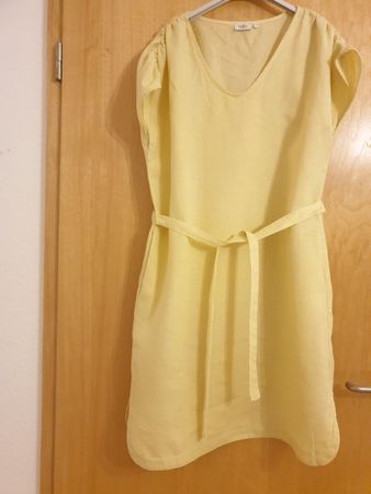 Robe d'été, L, jaune moutard, lin, très bon état
