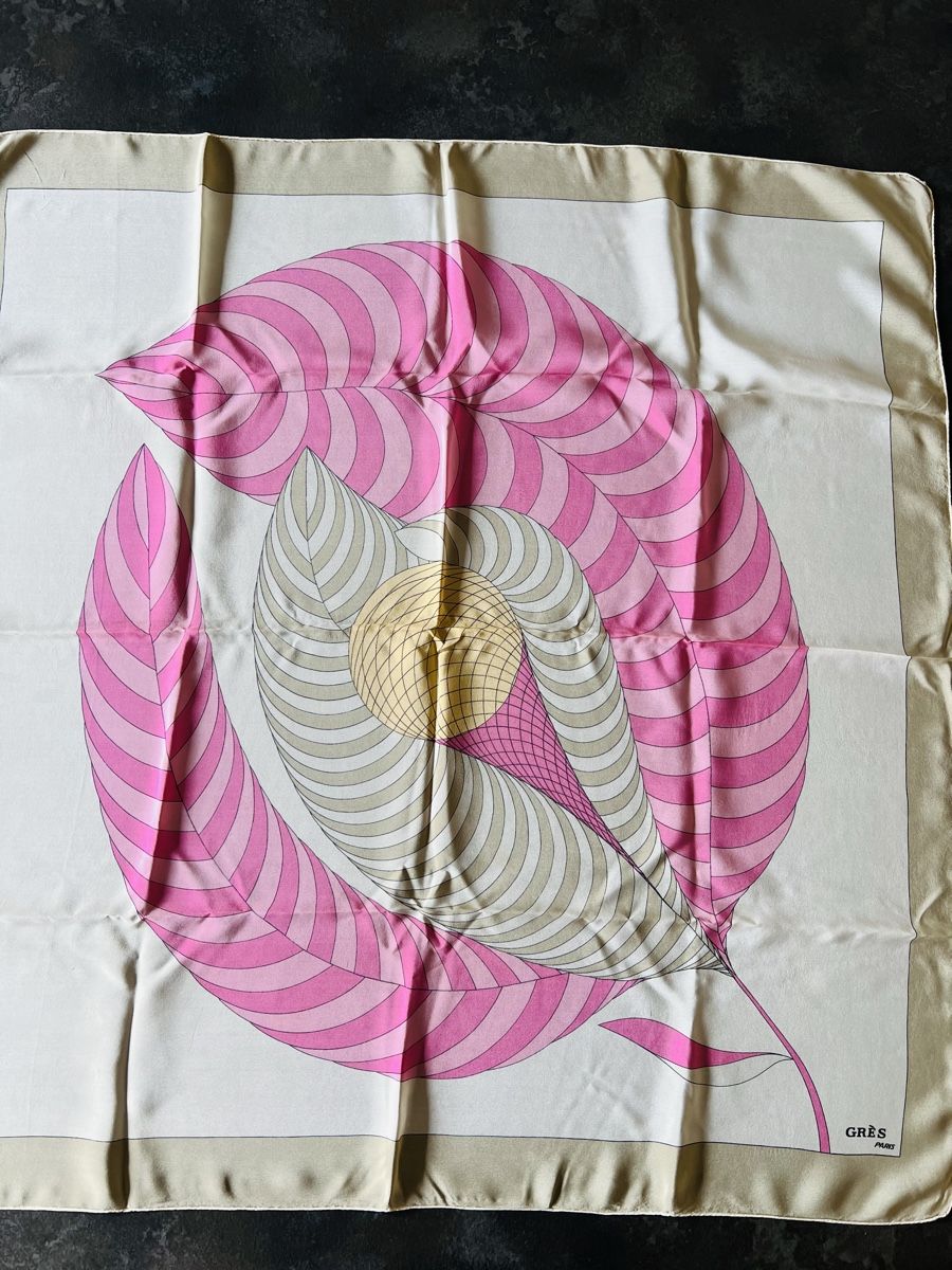 Foulards, Tücher & Schals: Foulard soie vintage Grès Paris rose beige optique – Neu (gemäss Beschreibung) aus Nyon von stylevintage79 5