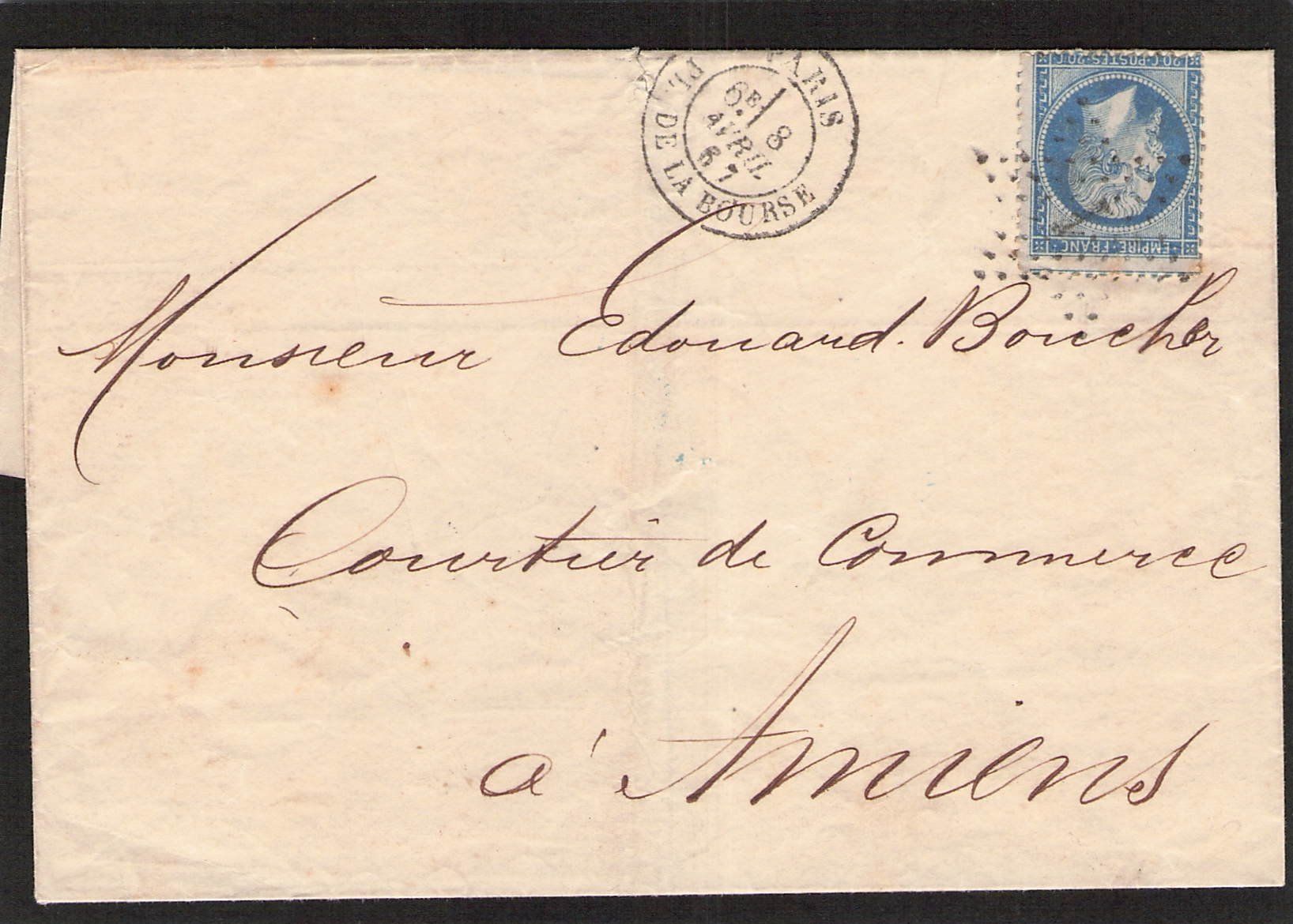 Tutti i francobolli: Faltbrief   : Paris - Aviens, gel. 8.4.1867 – Usato da Reichenburg venduto da Pipo-67