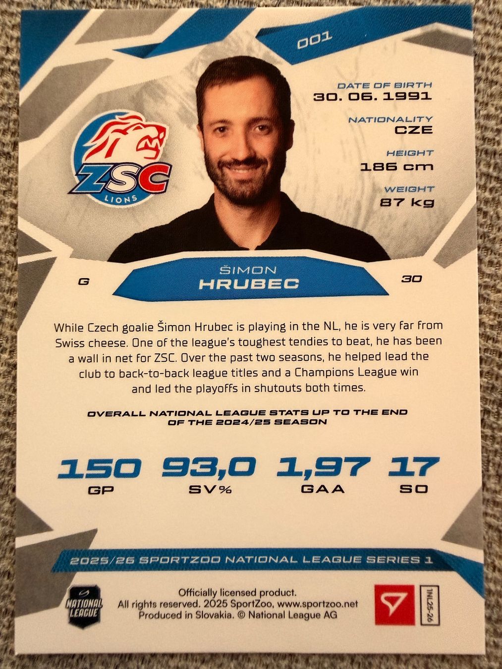 Sportzoo Sammelbilder & Trading cards: Simon Hrubec - ZSC - gold parallel - 04/10 numbered – Neu (gemäss Beschreibung) aus Cheyres von KeK04 1