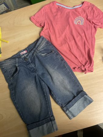 Sommer Set: T-Shirt und Jeans-Bermudas Gr. 146