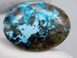 30.15 Ct Natural Blue Turquoise Pyrite Matrix Oval Cabochon