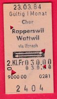 KARTON BILLETT, CHUR - WATTWIL, 2.KLASSE, RETOUR