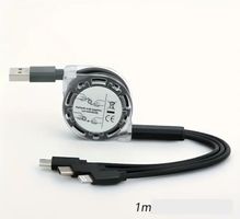 Einziehbares schwarzes Multi-Schnellladekabel, 3-in-1