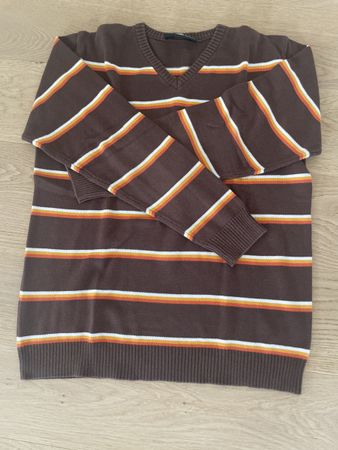 Brauner Retro-Pulli mit Streifen, Grösse L, Top Zustand!