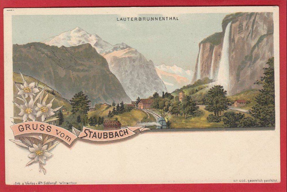 Cartoline postali: LAUTERBRUNNEN STAUBBACH LITHO – Usato da Grüningen venduto da Kartenlaube