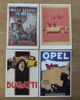 4 Plakatkarten Opel Mercedes Bugatti Fahrschule