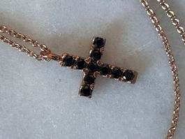 Black crystal cross necklace rose gold bathed