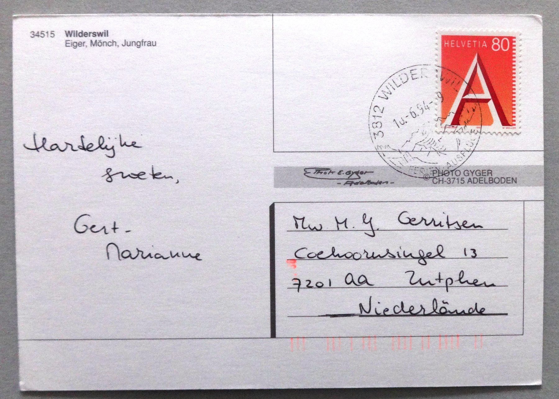 Cartoline postali: Wilderswil, Eiger, Mönch, Jungfrau – Usato da Fétigny venduto da Billy2miny 1