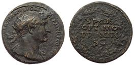 TRAJAN AE Dupondius (107-108 AD). Corona Civica – rare!!