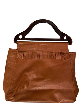 1970s Vintage Leather Ochre Hand Tote bag with lucite h