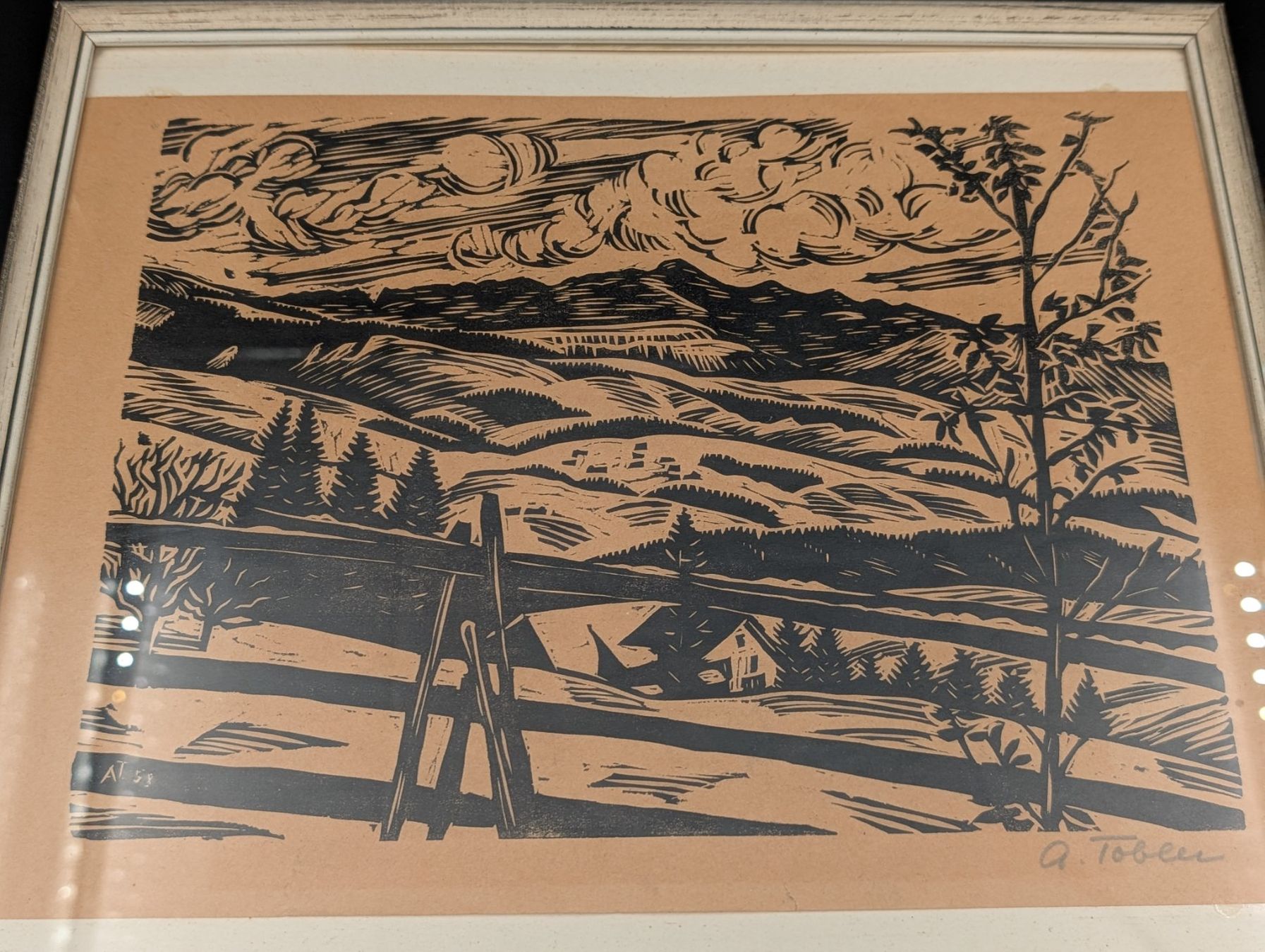 Xilografie: Grafik Winterlandschaft A. Tobler 1958 – Usato da Wiezikon b.Sirnach venduto da Romsche 8
