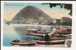 AK ca.1910 Lugano Quai & Monte S. Salvatore mit Booten