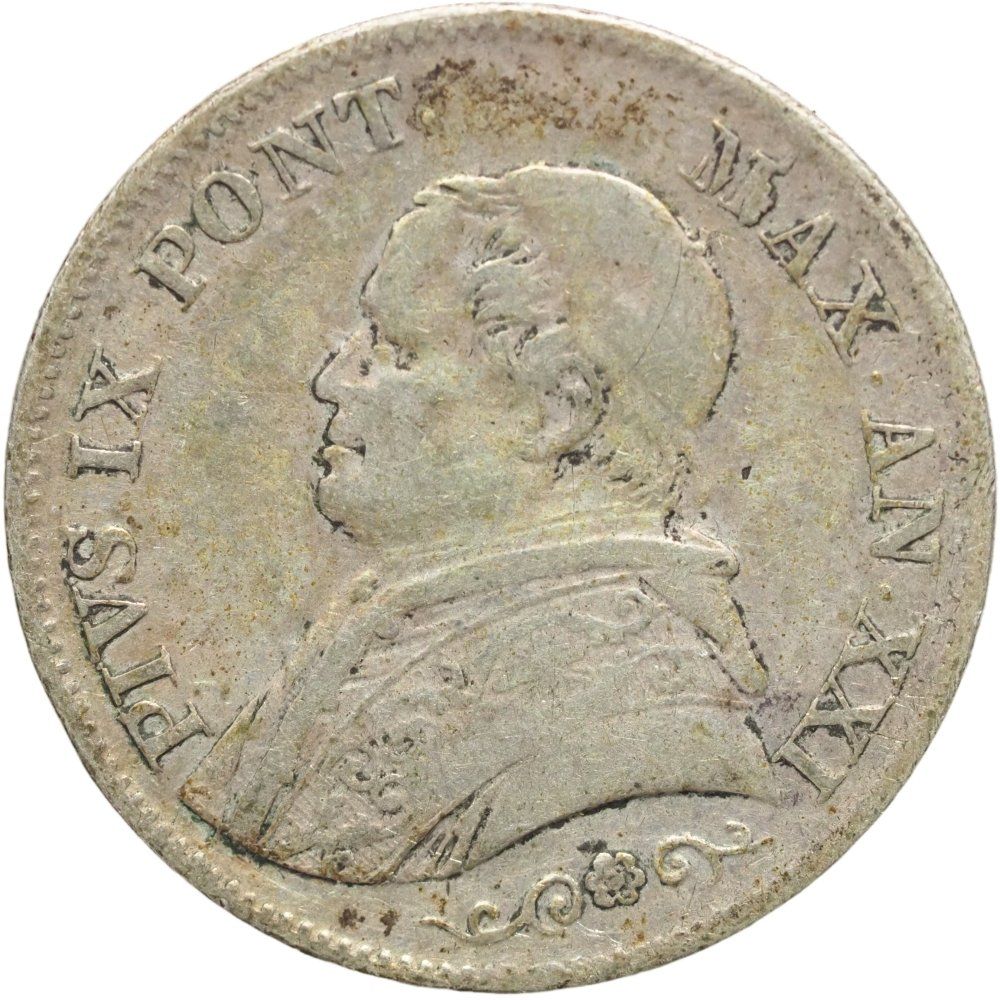 Tutti le monete: Kirchenstaat: 1 Lira - Pius IX 1866 – Usato da Liestal venduto da fibonaccis