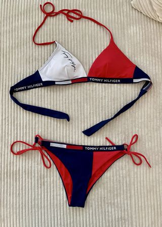 Tommy Hilfiger Bikini Bademode Rot Blau Weiss Beach Gr. S