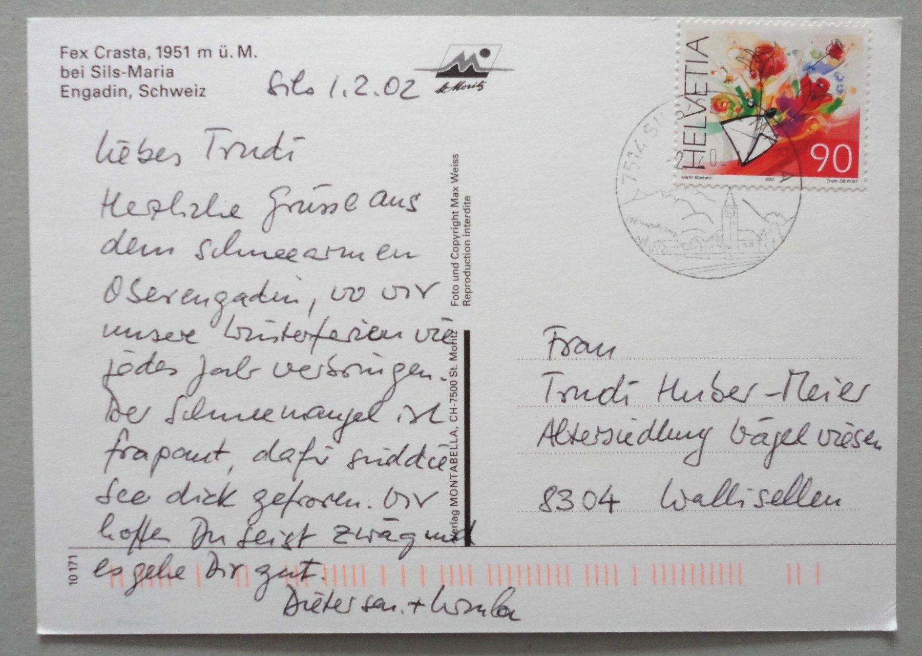 Cartoline postali: Fex Crasta, 1951 m ü.M., bei Sils-Maria – Usato da Fétigny venduto da Billy2miny 1