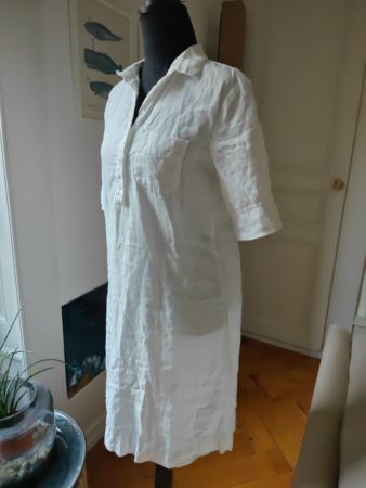 United Colors Benetton white linen shirt dress pockets M
