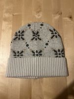 Bonnet d'hiver motif floral gris et beige, taille unique