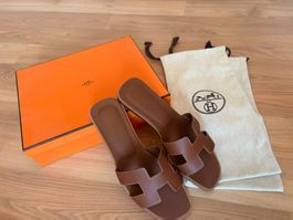 Original Hermès Oran Sandalen Gr. 38 Braun/Cognac
