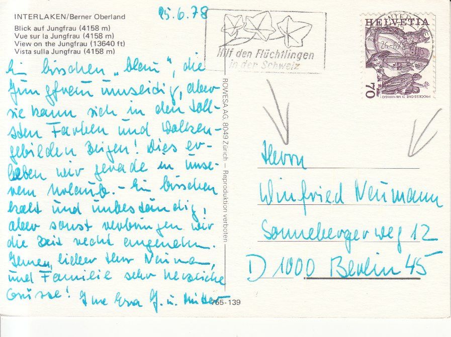 Cartoline postali: Interlaken 1978 – Usato da Bürglen TG venduto da StampGraf 1