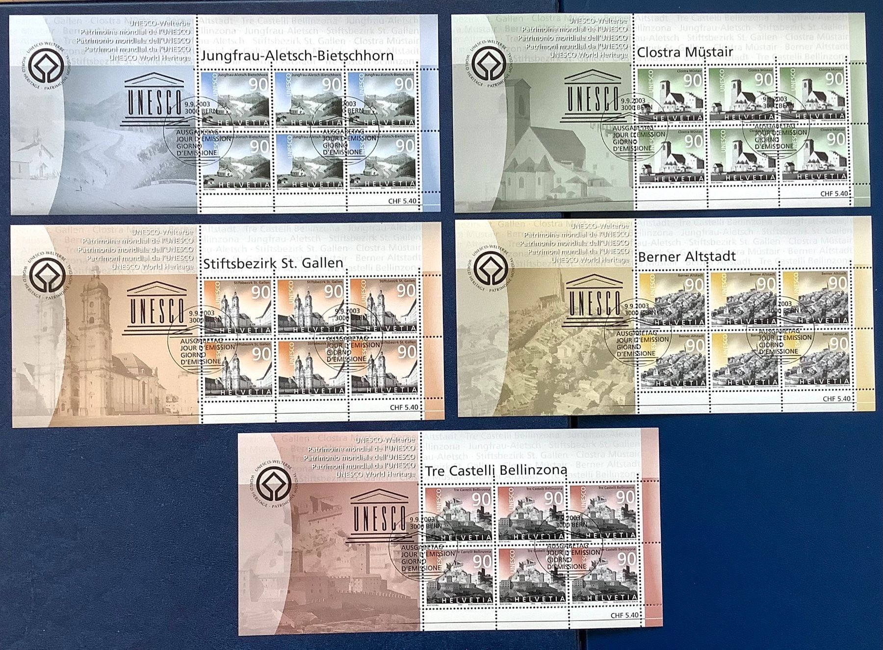 Alle Briefmarken: 2003- Kleinbogen Satz Unesco Welterbe  ET – Neu (gemäss Beschreibung) aus Liestal von Pep3