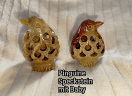 Pinguin Figuren Speckstein mit Baby Deko 2 Stück ca. 6 cm
