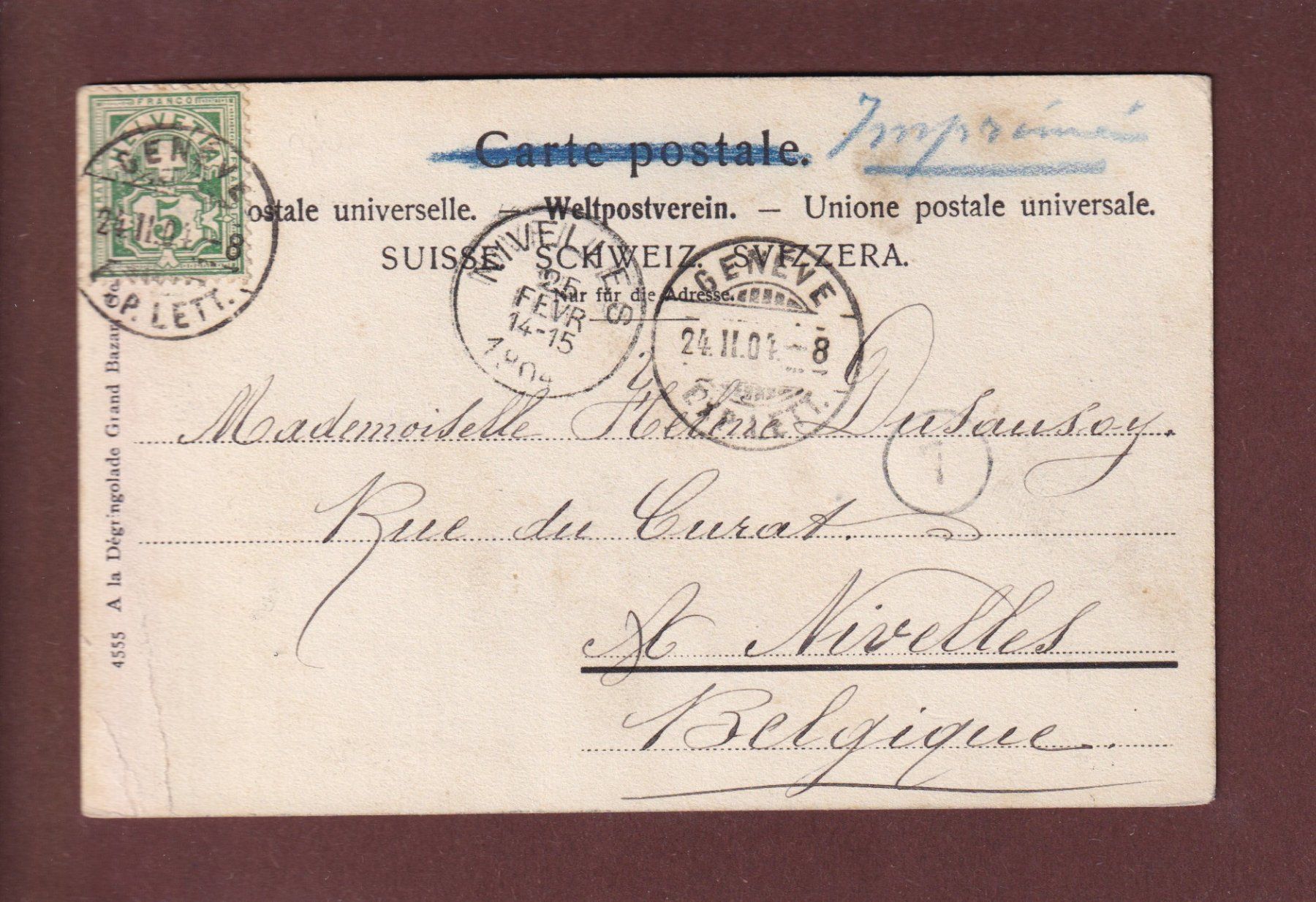 Cartoline postali: GENEVE - Victoria Hall - 1904 – Usato da Pully venduto da nicecards 1