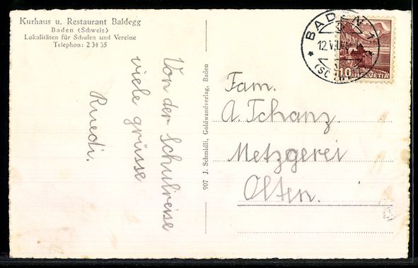 Cartes postales: AK Baden, Aussichtspunkt Restaurant Baldegg – D'occasion à Berlin par bartko-reher 1