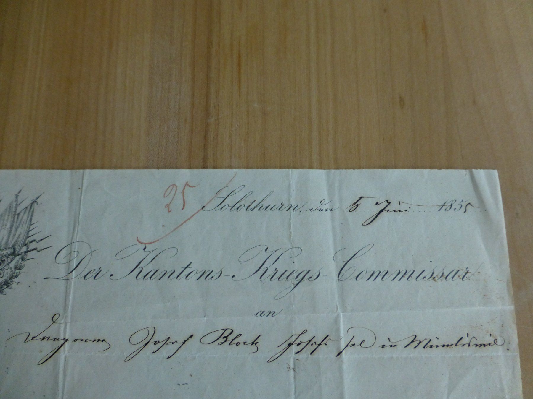 Dokumente: Militär, Solothurn Der Kantons Kriegs Commissar 1855 – Gebraucht aus Bettlach von 1saurer 4