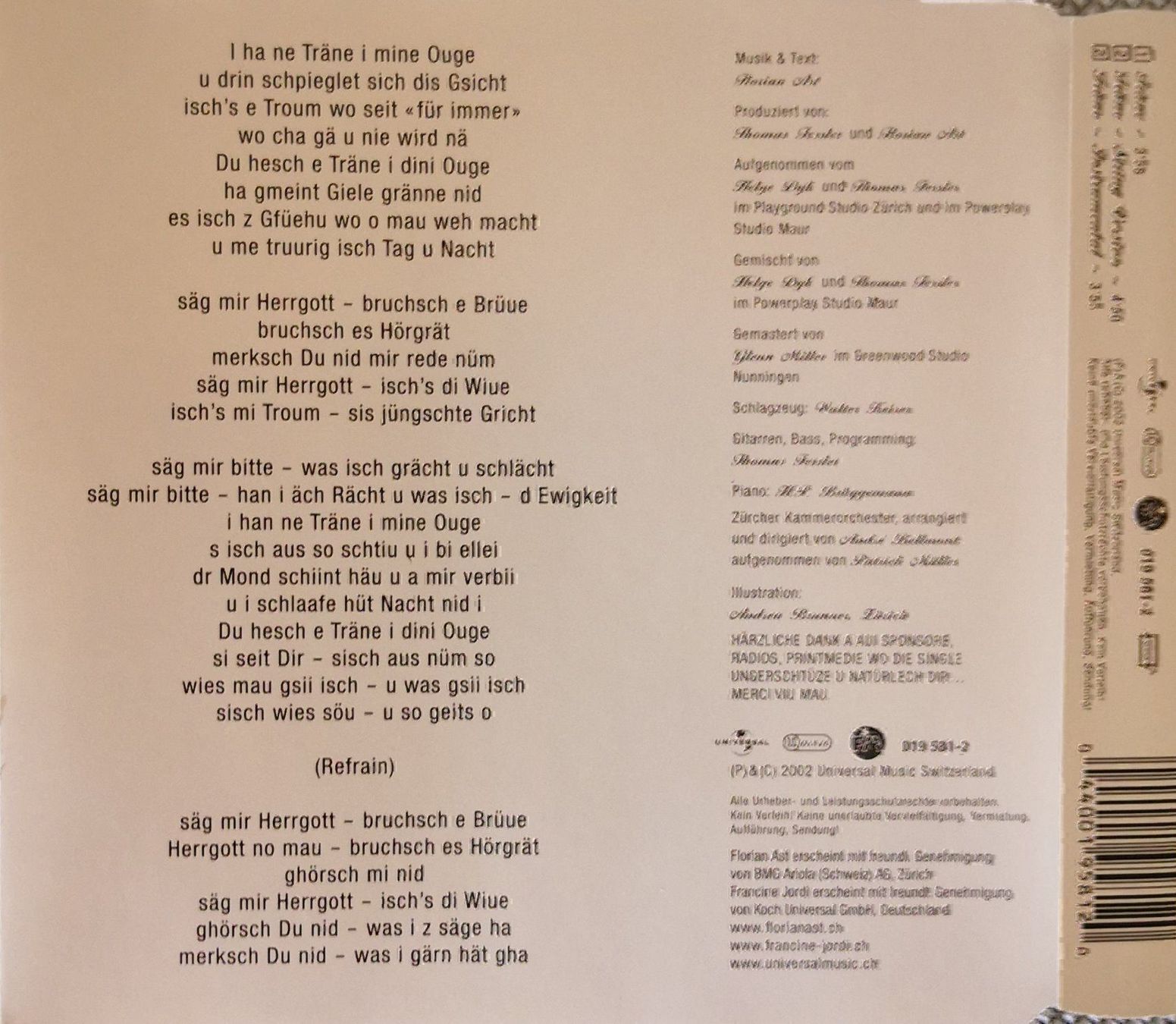 CDs: TRÄNE - FLORIAN AST - FRANCINE JORDI - SINGLE – Gebraucht aus Greifensee von scharmant 1