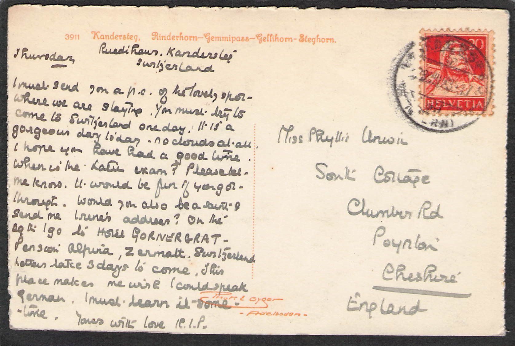 Ansichtskarten: ,Kandersteg , 1923 – Gebraucht aus Reichenburg von ibiza18 1