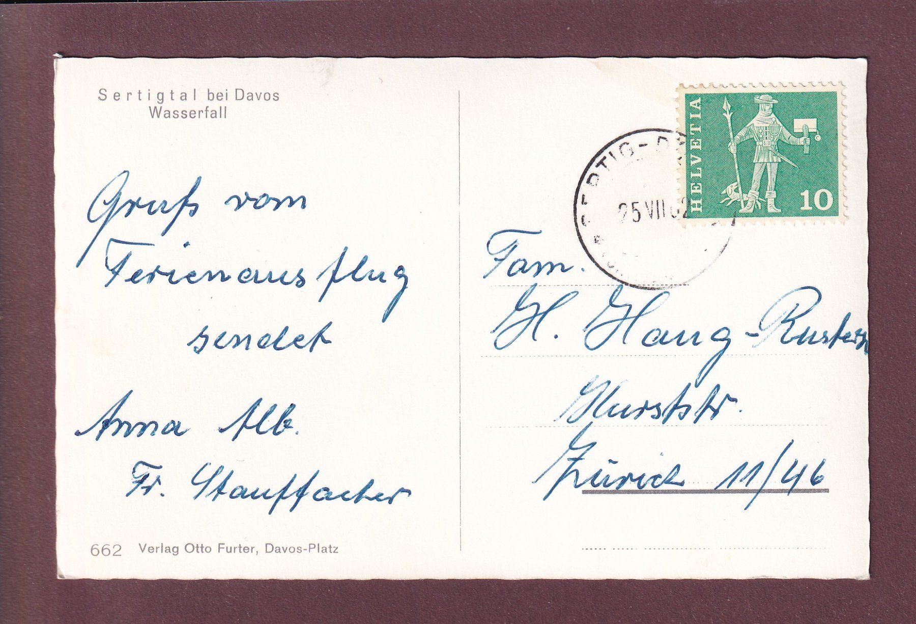 Cartoline postali: SERTIGTAL - Wasserfall - 1962 – Usato da Pully venduto da nicecards 1