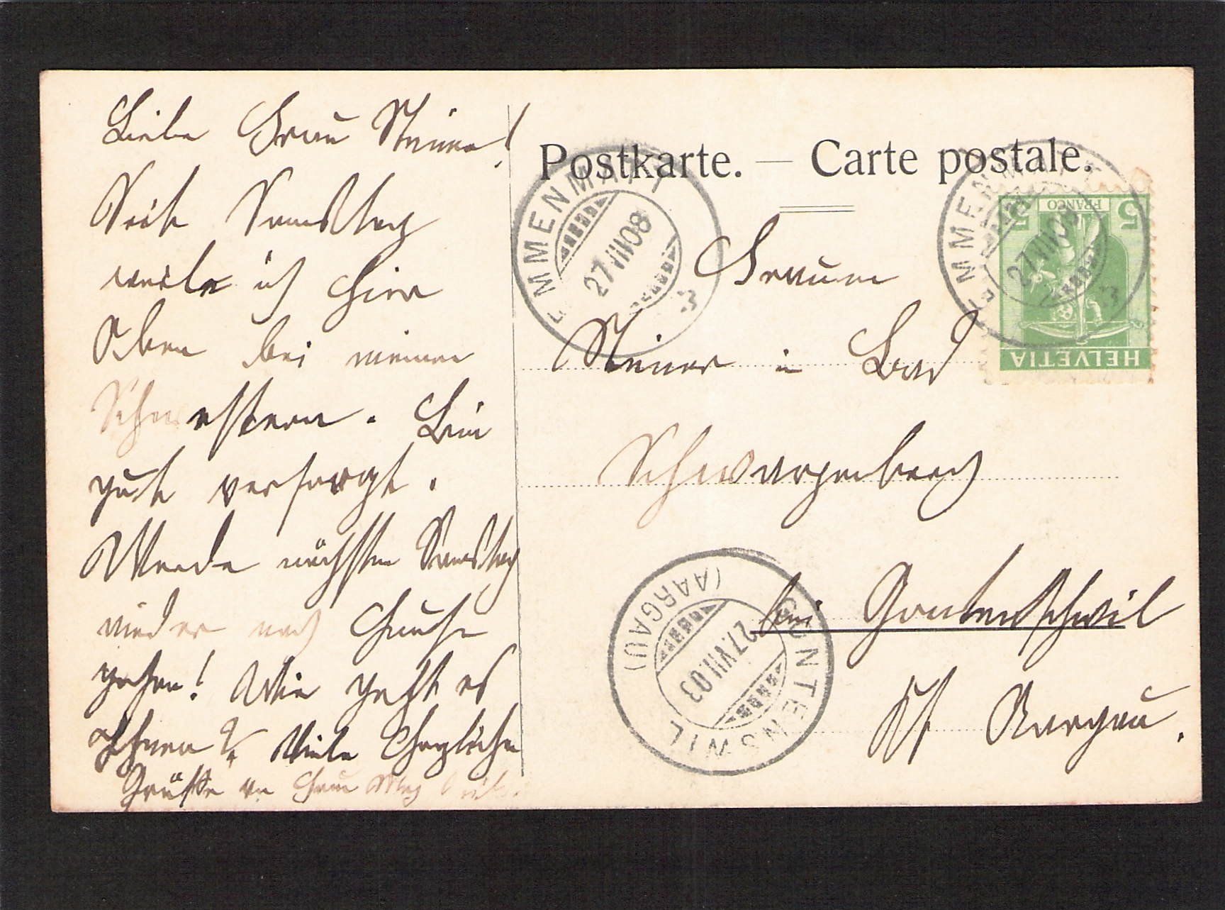 Cartoline postali: Kurhaus Moosbad , Emmenmatt BE , gel. 1908 – Usato da Reichenburg venduto da Pipo-67 1