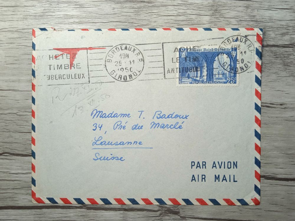 TR43 Enveloppe + Timbre France 1950