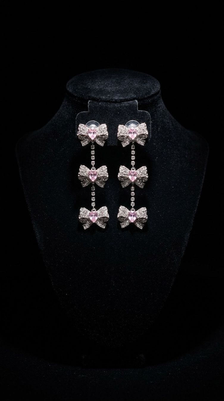 Orecchini pendenti & Orecchini a lobo: Boucles d'oreilles nœud rose cristal – Nuovo e nell'imballaggio originale da St-Maurice venduto da Sandrinette123 4