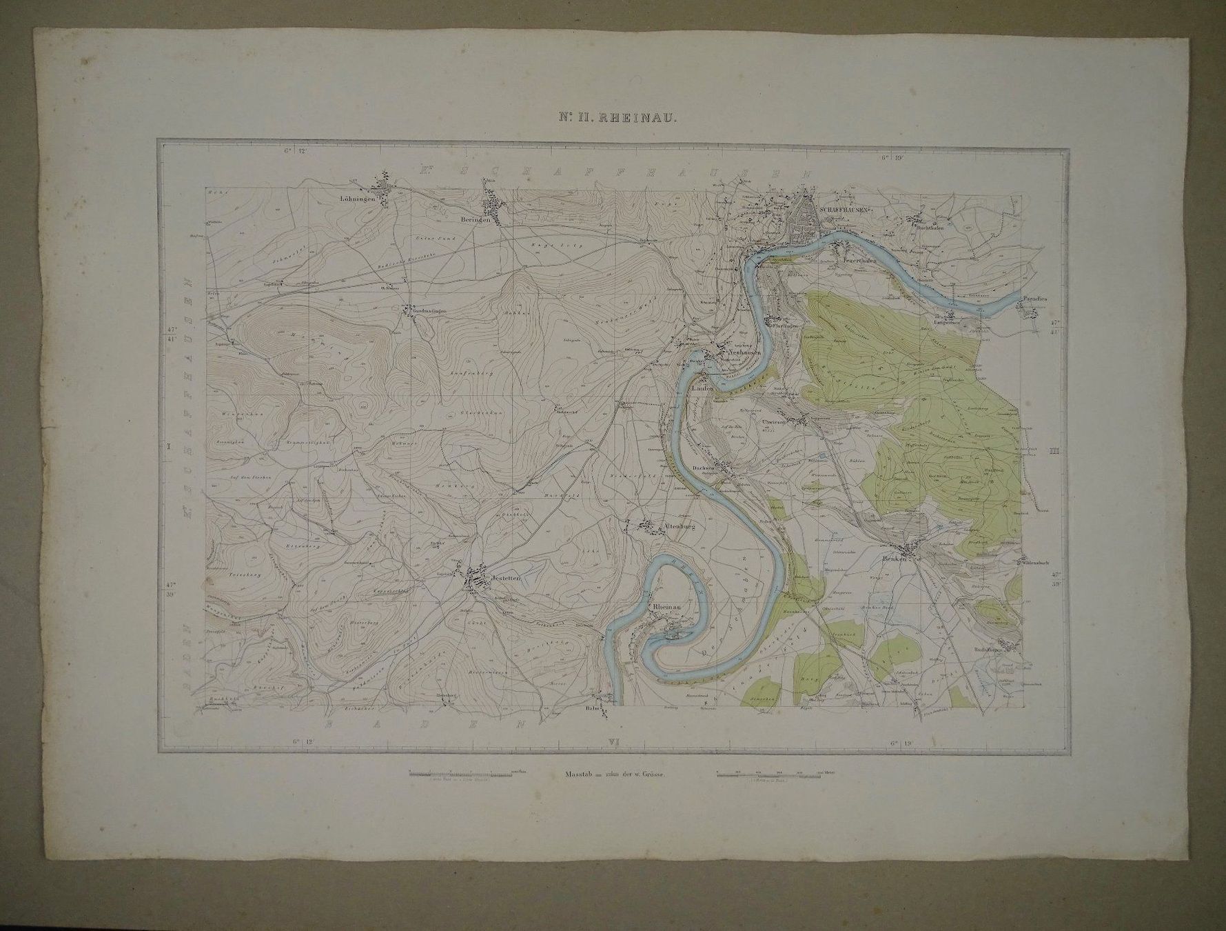 Cartine & Atlanti: RHEINAU, BENKEN, DACHSEN,  1865 – Usato da Grüningen venduto da Kartensammler