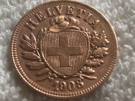2 centimes/Rappen 1908 abart