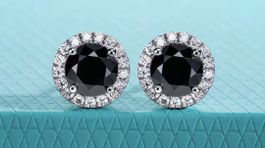 Ohrstecker schwarzer Stein mit Moissanite Silber neu