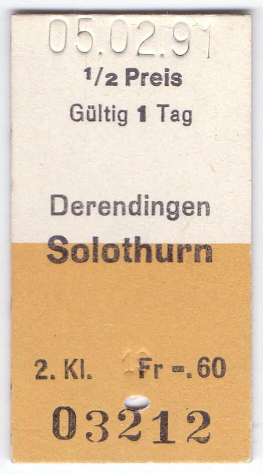Biglietti: Billette Derendingen - Solothurn – Usato da Langenthal venduto da Sammlungs_aus