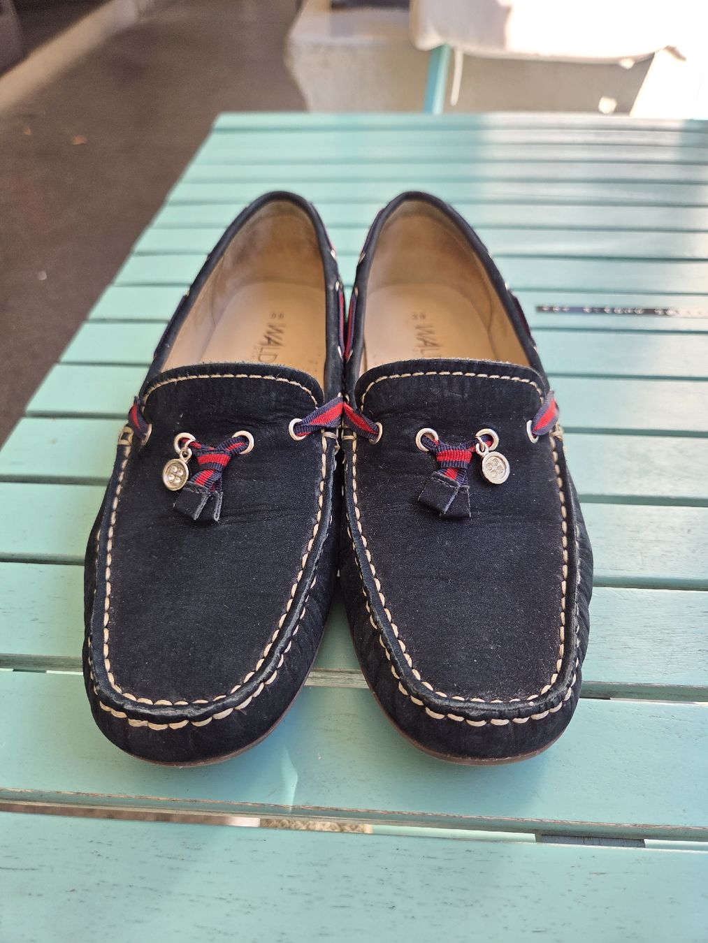 Walder Scarpe da donna: Walder Leder Mokassins Gr. 39 Dunkelblau – Usato da Bern venduto da -Aniko-